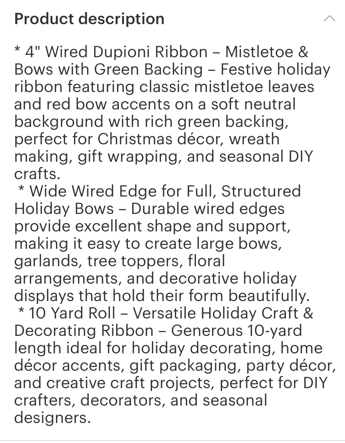 Pre-order- 4 Inch Misteltoe Wired Ribbon