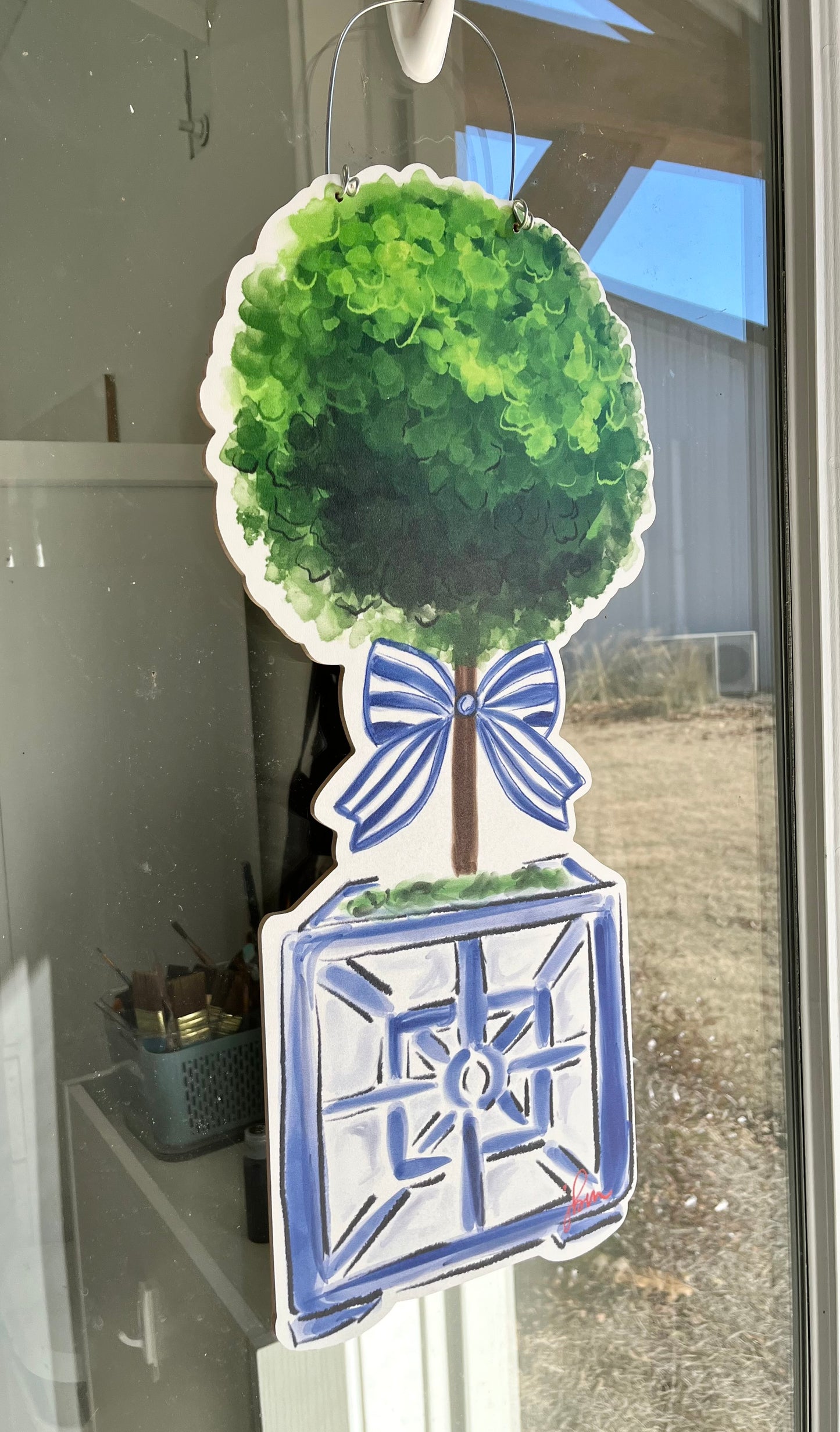 Spring blue Topiary Door Hanger