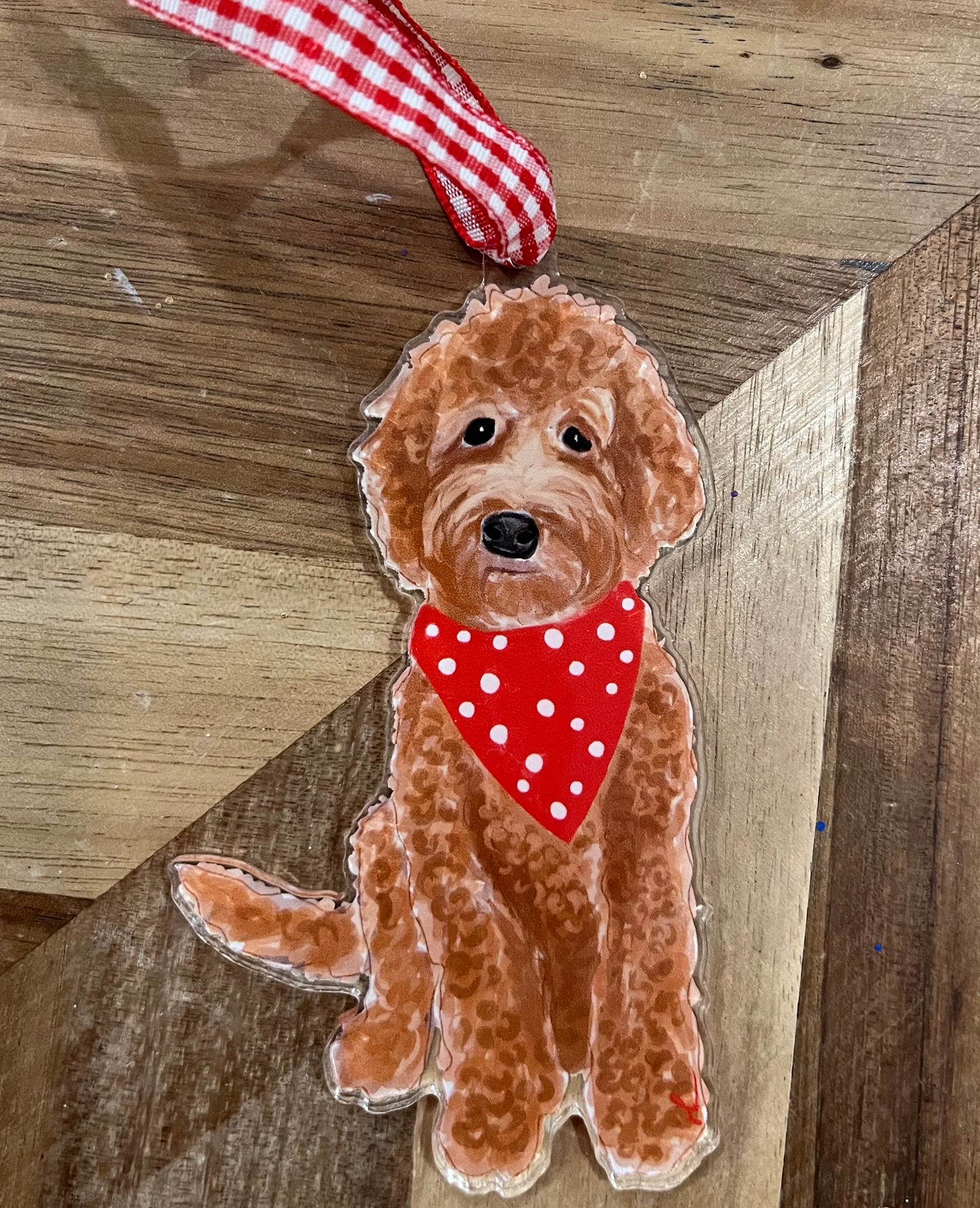 “Ruby” Red Goldendoodle Acrylic Ornament