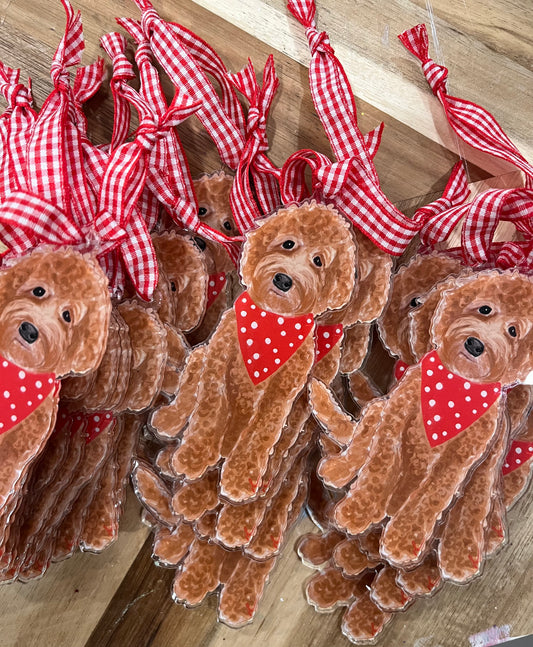 “Ruby” Red Goldendoodle Acrylic Ornament