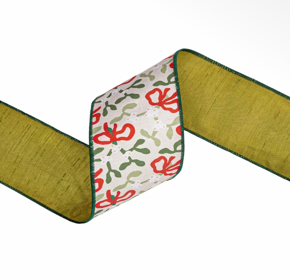 Pre-order- 4 Inch Misteltoe Wired Ribbon