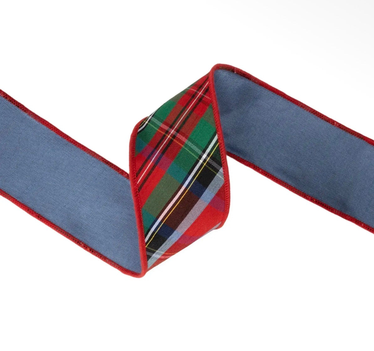 Pre-order 2.5 inch Wired Denim and Christmas Plaid Ribbon