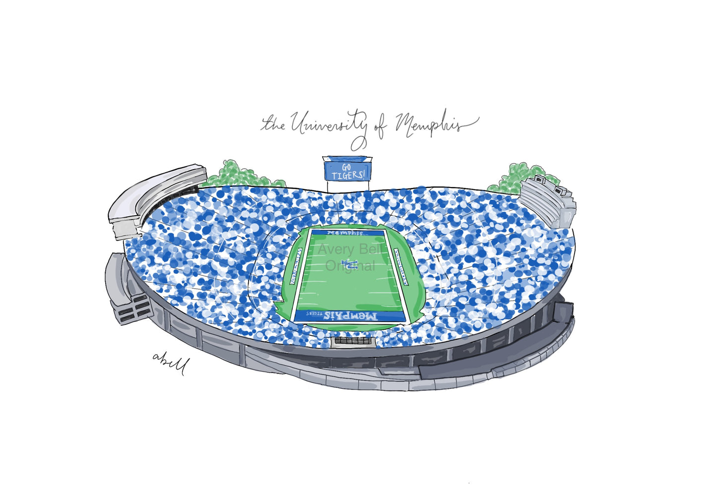 The University of Memphis Stadium Print- Unframed